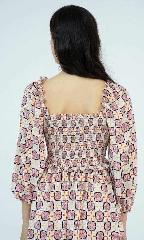 G-Magenta Long Sleeves Midi Silk Dress